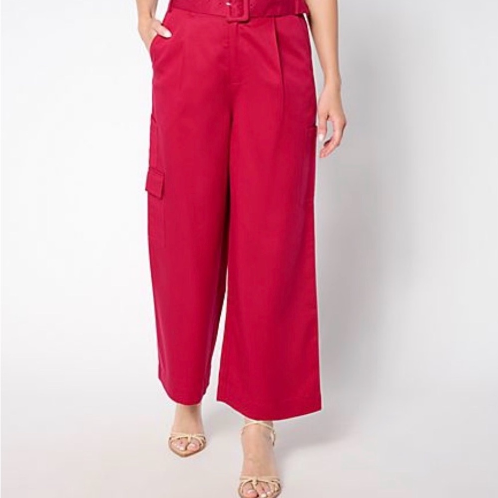 Elegant Beetroot / Red Cropped Wide leg Pants